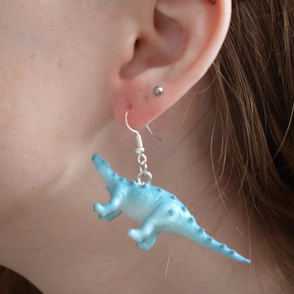 Blue Minmi Dinosaur Statement Earrings - Picture 4 of 5